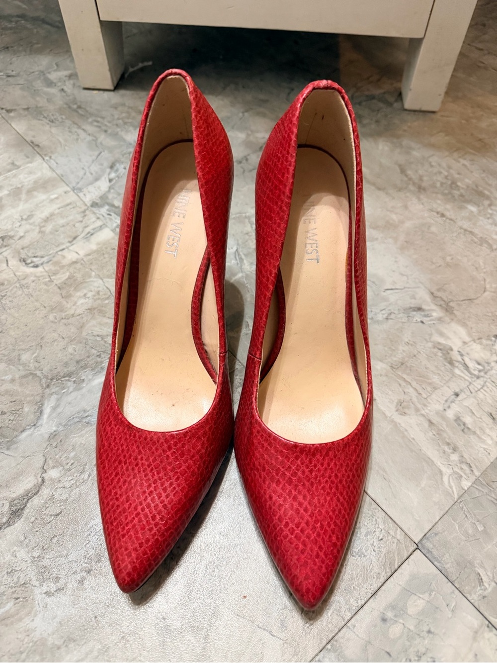 Nine West Red Snakeskin Pointed-Toe Stiletto Heels
